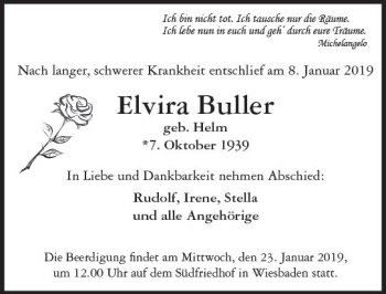 Traueranzeige von Elvira Buffer von vrm-trauer