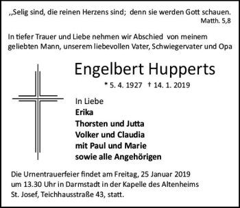 Traueranzeige von Engelbert Hupperts von vrm-trauer
