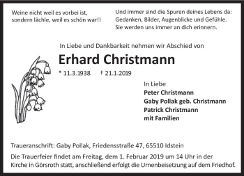 Traueranzeige von Erhard Christmann von vrm-trauer