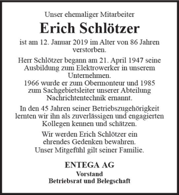 Traueranzeige von Erich Schlötzer von vrm-trauer