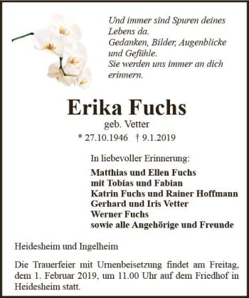 Traueranzeige von Erika Fuchs von vrm-trauer