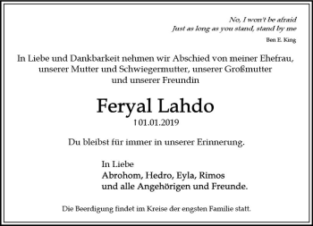 Traueranzeige von Feryal Lahdo von vrm-trauer