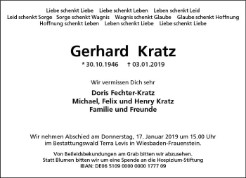 Traueranzeige von Gerd Kratz von vrm-trauer
