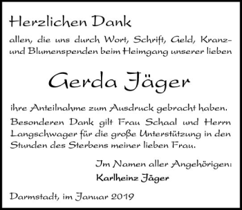 Traueranzeige von Gerda Jäger von vrm-trauer