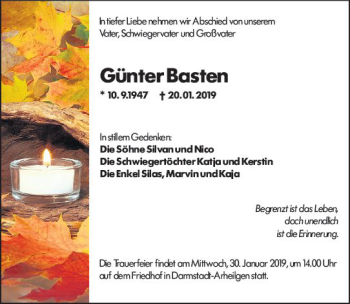 Traueranzeige von Günter Basten von vrm-trauer