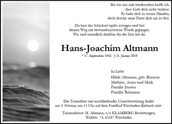 Traueranzeige von Hans-Joachim Altmann von vrm-trauer
