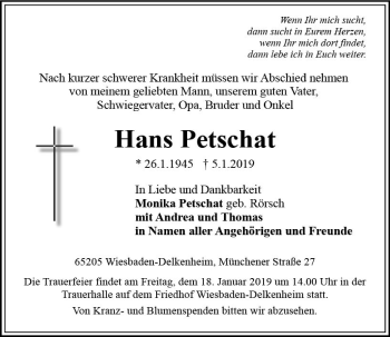 Traueranzeige von Hans Petschat von vrm-trauer