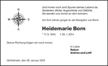 Traueranzeige von Heidemarie Born von vrm-trauer
