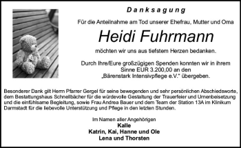Traueranzeige von Heidi Fuhrmann von vrm-trauer