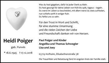 Traueranzeige von Heidi Poiger von vrm-trauer