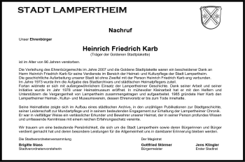 Traueranzeige von Heinrich Friedrich Karb von vrm-trauer
