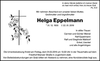 Traueranzeige von Helga Eppelmann von vrm-trauer