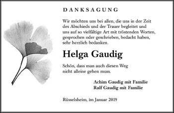 Traueranzeige von Helga Gaudig von vrm-trauer