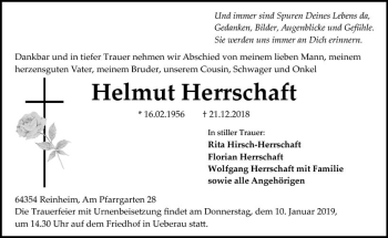 Traueranzeige von Helmut Herrschaft von vrm-trauer