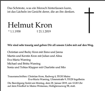 Traueranzeige von Helmut Kron von vrm-trauer