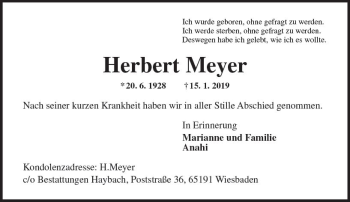 Traueranzeige von Herbert Meyer von vrm-trauer