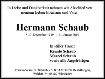 Traueranzeige von Hermann Schaub von vrm-trauer