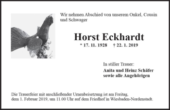 Traueranzeige von Horst Eckhardt von vrm-trauer