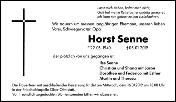 Traueranzeige von Horst Senne von vrm-trauer