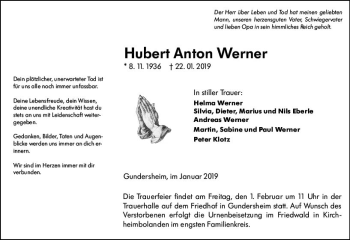 Traueranzeige von Hubert Anton Werner von vrm-trauer