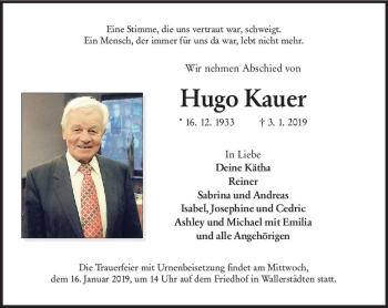 Traueranzeige von Hugo Kauer von vrm-trauer