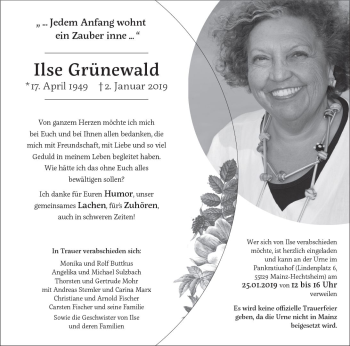 Traueranzeige von Ilse Grünewald von vrm-trauer