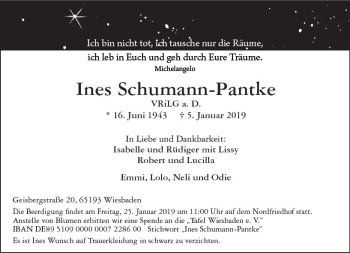 Traueranzeige von Ines Schumann-Pantke von vrm-trauer