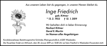 Traueranzeige von Inge Friedrich von vrm-trauer