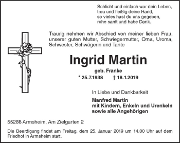 Traueranzeige von Ingrid Martin von vrm-trauer