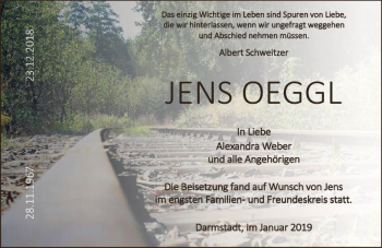 Traueranzeige von Jens Oeggl von vrm-trauer