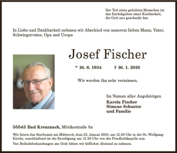 Traueranzeige von Josef Fischer von vrm-trauer