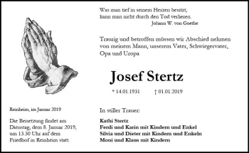 Traueranzeige von Josef Stertz von vrm-trauer
