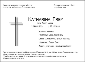 Traueranzeige von Katharina Frey von vrm-trauer