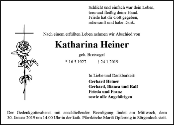 Traueranzeige von Katharina Heiner von vrm-trauer