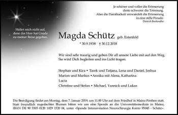 Traueranzeige von Magda Schütz von vrm-trauer