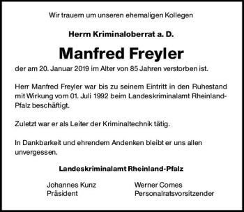 Traueranzeige von Manfred Freyler von vrm-trauer