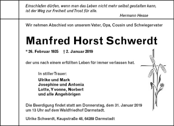 Traueranzeige von Manfred Horst Schwerdt von vrm-trauer