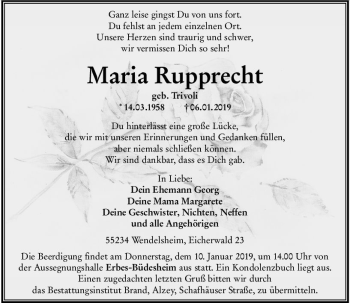 Traueranzeige von Maria Rupprecht von vrm-trauer