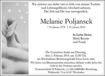 Traueranzeige von Melanie Poljansek von vrm-trauer