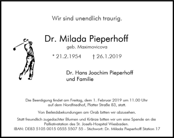 Traueranzeige von Milada Pieperhoff von vrm-trauer