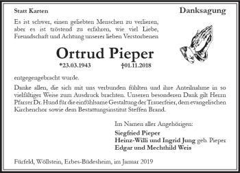 Traueranzeige von Ortrud Pieper von vrm-trauer