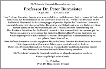 Traueranzeige von Peter Burmeister von vrm-trauer