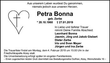Traueranzeige von Petra Bonna von vrm-trauer