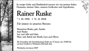 Traueranzeige von Rainer Ruske von vrm-trauer