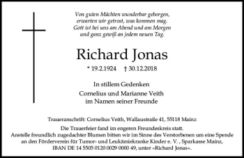 Traueranzeige von Richard Bonas von vrm-trauer