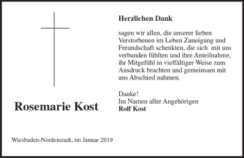 Traueranzeige von Rosemarie Kost von vrm-trauer