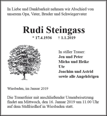 Traueranzeige von Rudi Steingass von vrm-trauer