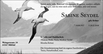 Traueranzeige von Sabine Seydel von vrm-trauer