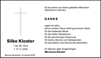 Traueranzeige von Silke Kloster von vrm-trauer