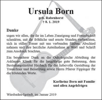Traueranzeige von Ursula Born von vrm-trauer